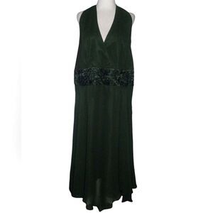 Vintage Donna Ricco Hunter Green Baby Doll Style Beaded Waist Silk Dress